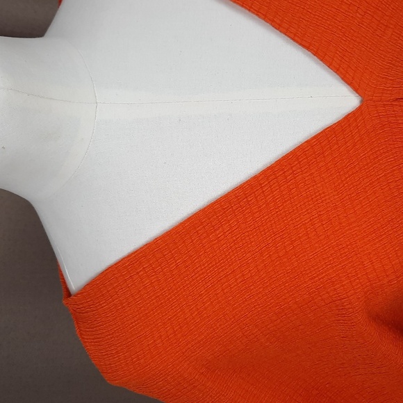 Zara orange textured twist knot front short dolman sleeve top, size small - Picture 4 of 7